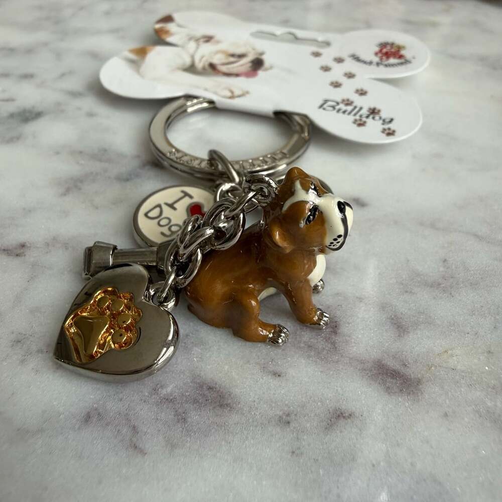 Little Gifts EnKC - Bulldog Hand-Painted Keychain with Charms